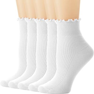 DRESHOW Meias com Babados para Mulher de Tornozelo, Bonitas e Casuais de Cor Sólida para Mulheres e Meninas, Tamanho único DRESHOW Meias com Babados para Mulher de Tornozelo, Bonitas e Casuais de Cor Sólida para Mulheres e Meninas, Tamanho único