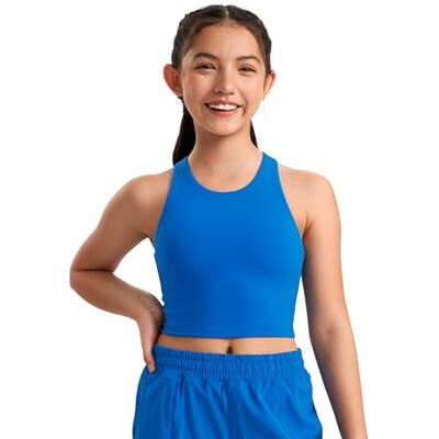 CRZ YOGA Meninas forro duplo sem mangas Tank Curto, Azul claro CRZ YOGA Meninas forro duplo sem mangas Tank Curto, Azul claro
