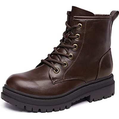 DREAM PAIRS Botas Militares Mulher Inverno com Fecho de Corredor Botas com Atilhos com Sola Antiderrapante, Castanho DREAM PAIRS Botas Militares Mulher Inverno com Fecho de Corredor Botas com Atilhos com Sola Antiderrapante, Castanho