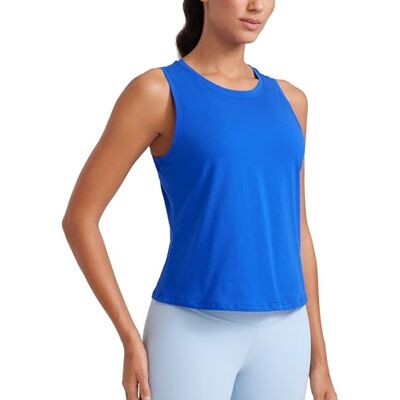CRZ YOGA Camisola de algodão de alta qualidade sem mangas, Azul forte CRZ YOGA Camisola de algodão de alta qualidade sem mangas, Azul forte