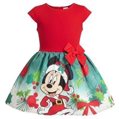 Disney Minnie Mouse Vestido para meninas, Natal vestido de manga curta para meninas, design natalício, tamanhos 3 a 8 anos, multicolorido Disney Minnie Mouse Vestido para meninas, Natal vestido de manga curta para meninas, design natalício, tamanhos 3 a 8 anos, multicolorido