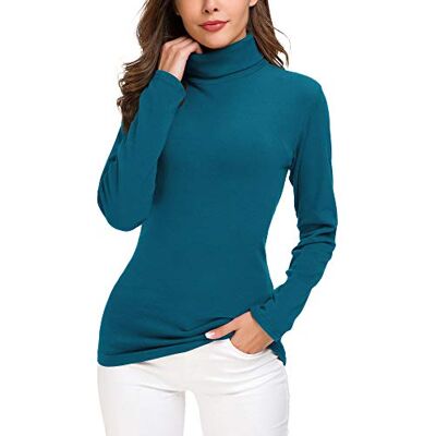 EXCHIC Mulher casual justa gola alta Jerséis camisa manga comprida elástica Pullover, Azul índigo, M EXCHIC Mulher casual justa gola alta Jerséis camisa manga comprida elástica Pullover, Azul índigo, M