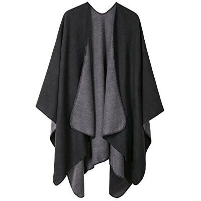 EXCHIC Mulheres clássico contraste de cor xailes quentes e envoltórios frente aberta Cape grande tamanho inverno elegante poncho, Preto, Tamanho único EXCHIC Mulheres clássico contraste de cor xailes quentes e envoltórios frente aberta Cape grande tamanho inverno elegante poncho, Preto, Tamanho único