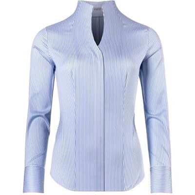 Vincenzo Boretti Camisa de mulher, corte ligeiramente mais estreito, 100% algodão, manga comprida, decote cálice, liso, fácil de passar roupa, elegante e clássica, 5-branco/azul, 38 Vincenzo Boretti Camisa de mulher, corte ligeiramente mais estreito, 100% algodão, manga comprida, decote cálice, liso, fácil de passar roupa, elegante e clássica, 5-branco/azul, 38