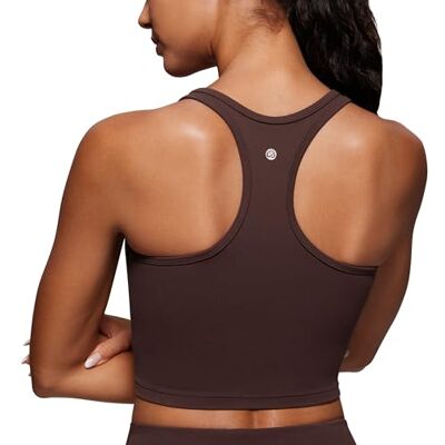 CRZ YOGA Mulheres Y-Back Palangre sutiã desportivo almofadas decote em U camiseta sem mangas curta, Castanho Fudge quente, Pequeno CRZ YOGA Mulheres Y-Back Palangre sutiã desportivo almofadas decote em U camiseta sem mangas curta, Castanho Fudge quente, Pequeno