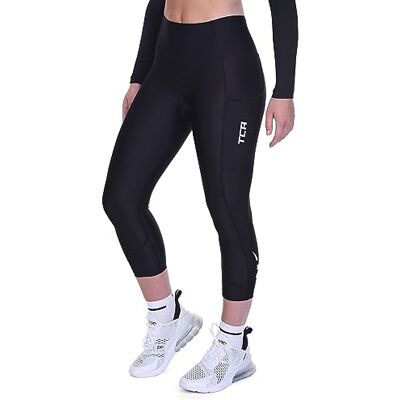 TCA Leggings de ciclismo acolchoadas 3/4 para mulheres, cintura alta, respiráveis, com bolsos, antiderrapantes e de secagem rápida, S TCA Leggings de ciclismo acolchoadas 3/4 para mulheres, cintura alta, respiráveis, com bolsos, antiderrapantes e de secagem rápida, S