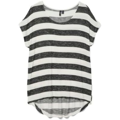 VERO MODA T-shirt de mulher com gola redonda e estampado às riscas, Multicolor (Black Snow White)., L VERO MODA T-shirt de mulher com gola redonda e estampado às riscas, Multicolor (Black Snow White)., L