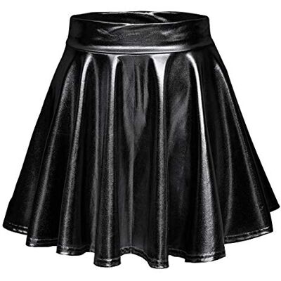 EXCHIC Mulheres Cosplay Metálica Brilhante Líquida Evasê Mini Saia, Preto EXCHIC Mulheres Cosplay Metálica Brilhante Líquida Evasê Mini Saia, Preto