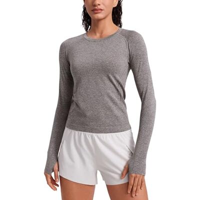 CRZ YOGA Mulheres Sem Costura Com Cordão de Orelha Exercício Camisas de Manga Longa Secagem Rápida CRZ YOGA Mulheres Sem Costura Com Cordão de Orelha Exercício Camisas de Manga Longa Secagem Rápida