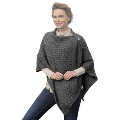 Aran Woollen Mills Capa irlandesa super macia de lã merino abotoada, Carvão, Talla única Aran Woollen Mills Capa irlandesa super macia de lã merino abotoada, Carvão, Talla única