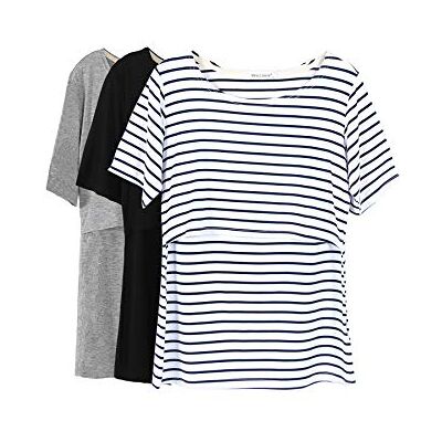 Smallshow Mulher enfermagem tops de manga curta em camadas de design camisas de amamentação materna, Multicolor, L Smallshow Mulher enfermagem tops de manga curta em camadas de design camisas de amamentação materna, Multicolor, L