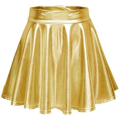 EXCHIC Mulheres cosplay metálico brilhante líquido sino mini saia, Dourado EXCHIC Mulheres cosplay metálico brilhante líquido sino mini saia, Dourado