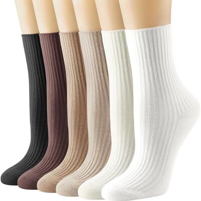 DRESHOW 6 Pares de Meias com Babados para Mulher Meias de Algodão de Malha Respiráveis com Babado Meias Casuais de Cor Sólida para Mulheres e Raparigas, Tamanho único DRESHOW 6 Pares de Meias com Babados para Mulher Meias de Algodão de Malha Respiráveis com Babado Meias Casuais de Cor Sólida para Mulheres e Raparigas, Tamanho único