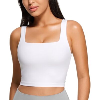CRZ YOGA Butterluxe Mulheres Decote Quadrado Camiseta Sem Mangas Sutiã Desportivo Yoga Acolchoado Cultivo Tanque Tops, Branco CRZ YOGA Butterluxe Mulheres Decote Quadrado Camiseta Sem Mangas Sutiã Desportivo Yoga Acolchoado Cultivo Tanque Tops, Branco