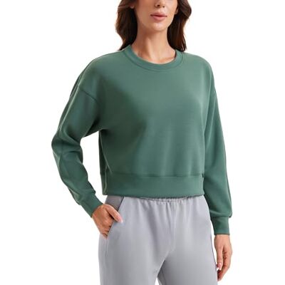 CRZ YOGA Mulheres Camisola com Gola Redonda Sudadera Manga Comprida Treino Casual Pulôver Tops Sudaderas Básicas Outono, Verde CRZ YOGA Mulheres Camisola com Gola Redonda Sudadera Manga Comprida Treino Casual Pulôver Tops Sudaderas Básicas Outono, Verde