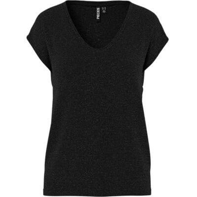 PIECES T-shirt para mulher Lurex Stripes Noos, Preto (Black Detail: lurex Black), M PIECES T-shirt para mulher Lurex Stripes Noos, Preto (Black Detail: lurex Black), M