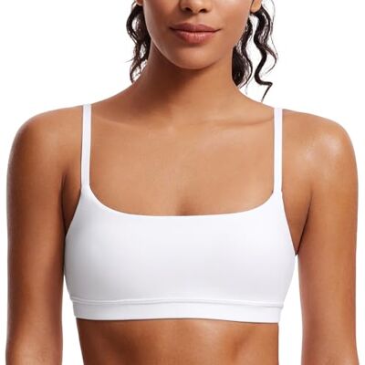 CRZ YOGA Mulheres Butterluxe ajustável esparguete Strap sutiã desportivo decote redondo acolchoado ioga sutiã, Branco CRZ YOGA Mulheres Butterluxe ajustável esparguete Strap sutiã desportivo decote redondo acolchoado ioga sutiã, Branco