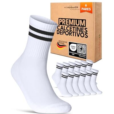sockenkauf24 Meias desportivas femininas tênis Performance Crew Socks 6 pares acolchoados respiráveis estilo retro, Branco e ouro sockenkauf24 Meias desportivas femininas tênis Performance Crew Socks 6 pares acolchoados respiráveis estilo retro, Branco e ouro