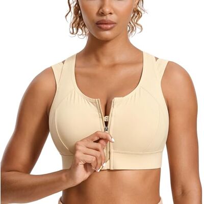 SYROKAN Sutiã desportivo com fecho de correr frontal para mulher Racerback acolchoado sem aros, Cinza SYROKAN Sutiã desportivo com fecho de correr frontal para mulher Racerback acolchoado sem aros, Cinza