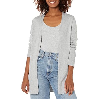 Amazon Essentials Cardigan de frente aberta, casaco de malha para mulher, Cinzento (Cinza claro mesclado), Pequeno Amazon Essentials Cardigan de frente aberta, casaco de malha para mulher, Cinzento (Cinza claro mesclado), Pequeno