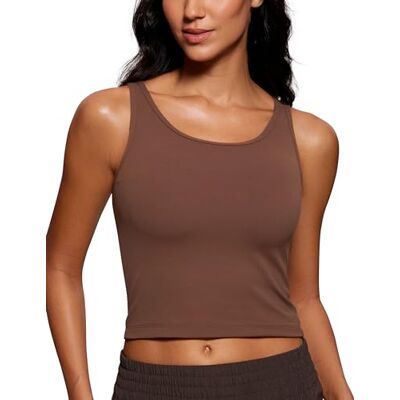 CRZ YOGA Butterluxe Mulher forro duplo camisolas sem mangas costas cruzadas exercício curto colete café morena 38 CRZ YOGA Butterluxe Mulher forro duplo camisolas sem mangas costas cruzadas exercício curto colete café morena 38