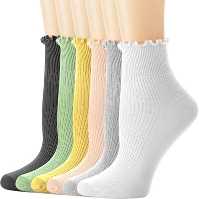 DRESHOW 6 pares meias com folhos para mulher meias de tornozelo com folhos meias bonitas casuais de cor sólida para mulheres meninas meias tornozelo para mulher, 6 Pares Ankle Socks Set53-05, Tamanho DRESHOW 6 pares meias com folhos para mulher meias de tornozelo com folhos meias bonitas casuais de cor sólida para mulheres meninas meias tornozelo para mulher, 6 Pares Ankle Socks Set53-05, Tamanho