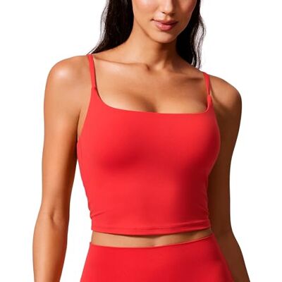 CRZ YOGA Butterlift mulher decote redondo linha comprida sutiã desportivo costas em U Crop Top, Vermelha CRZ YOGA Butterlift mulher decote redondo linha comprida sutiã desportivo costas em U Crop Top, Vermelha