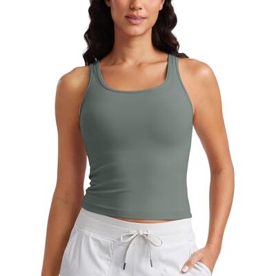 CRZ YOGA Butterluxe Mulher forro duplo camisolas sem mangas costas cruzadas exercício curto colete, Sábio Cinzento CRZ YOGA Butterluxe Mulher forro duplo camisolas sem mangas costas cruzadas exercício curto colete, Sábio Cinzento