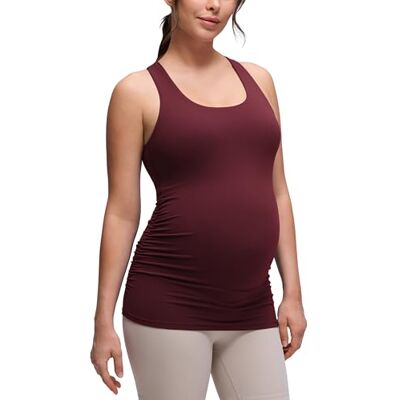 CRZ YOGA Butterluxe Mulher Racerback maternidade tanque de calor franzido preñez acolchoado ioga acima, Merlot vermelho CRZ YOGA Butterluxe Mulher Racerback maternidade tanque de calor franzido preñez acolchoado ioga acima, Merlot vermelho