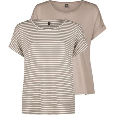 ONLY T-shirt de gola redonda para mulher, 2 unidades, básica, manga curta, às riscas, azul, rosa, verde, preto, tamanhos XS a XXL ONLY T-shirt de gola redonda para mulher, 2 unidades, básica, manga curta, às riscas, azul, rosa, verde, preto, tamanhos XS a XXL