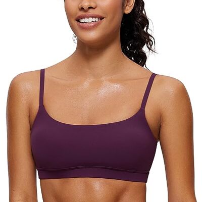 CRZ YOGA Mulheres Butterluxe ajustável esparguete Strap sutiã desportivo decote redondo acolchoado ioga sutiã, Púrpura escuro CRZ YOGA Mulheres Butterluxe ajustável esparguete Strap sutiã desportivo decote redondo acolchoado ioga sutiã, Púrpura escuro