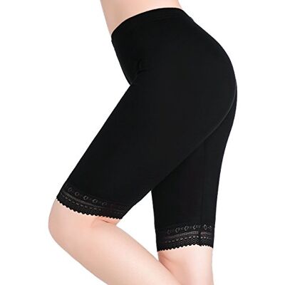 CnlanRow Mulher verão elásticos calções joelho fitness leggings com renda, Renda preta, M CnlanRow Mulher verão elásticos calções joelho fitness leggings com renda, Renda preta, M