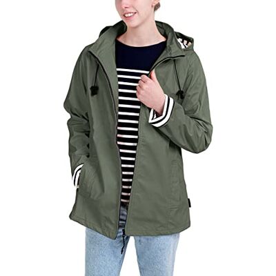 Breizh Ocean Capa de chuva mulher para chuva, de XS a 4XL, marca francesa ERQUY, casaco de mulher corte ajustado com interior às riscas, casaco impermeável disponível em tamanhos grandes, caqui, M Breizh Ocean Capa de chuva mulher para chuva, de XS a 4XL, marca francesa ERQUY, casaco de mulher corte ajustado com interior às riscas, casaco impermeável disponível em tamanhos grandes, caqui, M