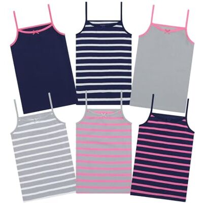 Buyless Fashion T-shirt de algodão sem mangas com estampado para meninas (pack 6), Stripes Cami Buyless Fashion T-shirt de algodão sem mangas com estampado para meninas (pack 6), Stripes Cami
