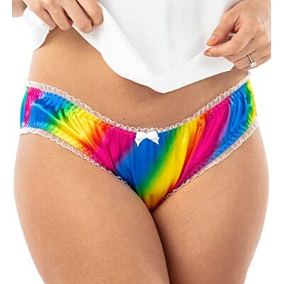 Satini Cuecas de cetim com babados, tanga biquíni, roupa interior, Arco-íris, M Satini Cuecas de cetim com babados, tanga biquíni, roupa interior, Arco-íris, M