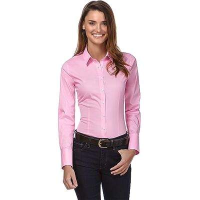 Vincenzo Boretti Camisa de mulher elegante e clássica, ajustada justa (Slim-fit), mistura de algodão, ligeiramente elástica, manga comprida, gola Kent, lisa fácil de passar a ferro Vincenzo Boretti Camisa de mulher elegante e clássica, ajustada justa (Slim-fit), mistura de algodão, ligeiramente elástica, manga comprida, gola Kent, lisa fácil de passar a ferro