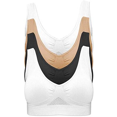 Pretty Seamless Sutiã refrescante sem aros: Sutiã desportivo sem costura em embalagem de 4 unidades, largura de alças agradável e ajuste confortável Pretty Seamless Sutiã refrescante sem aros: Sutiã desportivo sem costura em embalagem de 4 unidades, largura de alças agradável e ajuste confortável