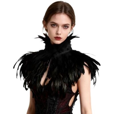 keland Gothic Capa de penas xaile poncho estuola pescoço gargantilha para mulheres homens Halloween cosplay disfarce (preto) keland Gothic Capa de penas xaile poncho estuola pescoço gargantilha para mulheres homens Halloween cosplay disfarce (preto)