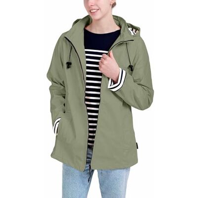 Breizh Ocean Capa de chuva mulher para chuva, de XS a 4XL, marca francesa ERQUY, casaco de mulher corte ajustado com interior às riscas, casaco impermeável disponível em tamanhos grandes, Verde Breizh Ocean Capa de chuva mulher para chuva, de XS a 4XL, marca francesa ERQUY, casaco de mulher corte ajustado com interior às riscas, casaco impermeável disponível em tamanhos grandes, Verde