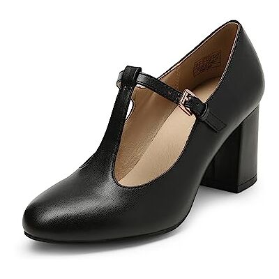 DREAM PAIRS Sapatos de Salto Largo Clássicos para Mulher com Fivela em T Sapatos de Salão PU, Preto Pu DREAM PAIRS Sapatos de Salto Largo Clássicos para Mulher com Fivela em T Sapatos de Salão PU, Preto Pu