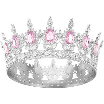 DRESHOW Tiara redonda coroa redonda completa rainha de cristal tiaras barrocas diamantes de imitação brilhantes para meninas e mulheres casamento festa de aniversário DRESHOW Tiara redonda coroa redonda completa rainha de cristal tiaras barrocas diamantes de imitação brilhantes para meninas e mulheres casamento festa de aniversário