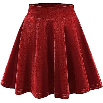 Urban GoCo Mini saia elástica patinadora de veludo retro, Vermelho brilhante Urban GoCo Mini saia elástica patinadora de veludo retro, Vermelho brilhante