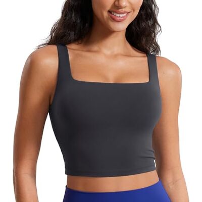 CRZ YOGA Butterluxe mulheres quadrado pescoço palangre sutiã desportivo ioga acolchoado cultivo tanque tops, Cinzento misterioso CRZ YOGA Butterluxe mulheres quadrado pescoço palangre sutiã desportivo ioga acolchoado cultivo tanque tops, Cinzento misterioso