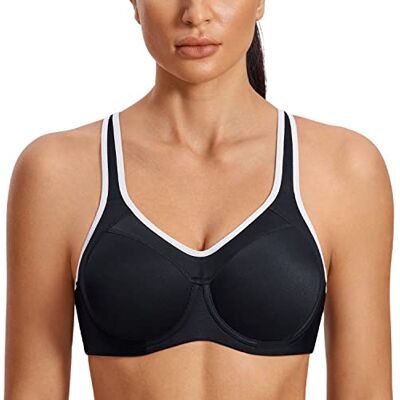 SYROKAN Sutiã Desportivo de Alto Impacto com Aros e Forro Leve para Mulher, Preto, 90 E SYROKAN Sutiã Desportivo de Alto Impacto com Aros e Forro Leve para Mulher, Preto, 90 E