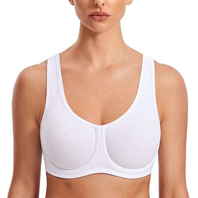 SYROKAN Sutiã Desportivo Mulher com Aros Alto Impacto Tamanhos Grandes com Tirantes Ajustáveis, Branco, 105 C SYROKAN Sutiã Desportivo Mulher com Aros Alto Impacto Tamanhos Grandes com Tirantes Ajustáveis, Branco, 105 C
