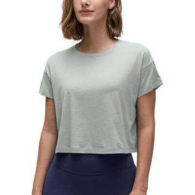 CRZ YOGA Mulheres algodão Pima exercício camisas manga curta solta cultivo tops atlético ginástica camisa CRZ YOGA Mulheres algodão Pima exercício camisas manga curta solta cultivo tops atlético ginástica camisa