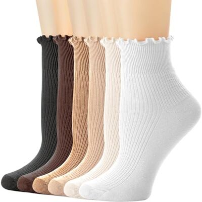 DRESHOW 6 pares meias com folhos para mulher meias de tornozelo com folhos meias bonitas casuais de cor sólida para mulheres meninas meias tornozelo para mulher, 6 Pares Ankle Socks Set53-01, Talla DRESHOW 6 pares meias com folhos para mulher meias de tornozelo com folhos meias bonitas casuais de cor sólida para mulheres meninas meias tornozelo para mulher, 6 Pares Ankle Socks Set53-01, Talla