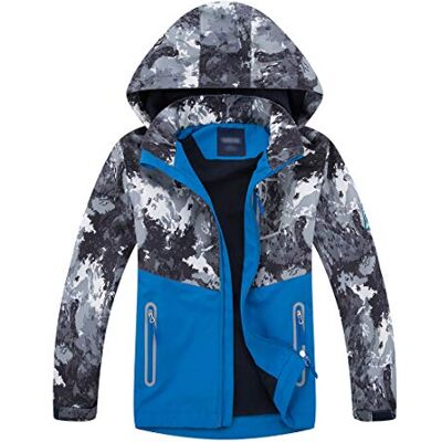 LAUSONS Casaco Impermeável para Crianças Jaqueta Corta-Vento Infantil com Estampado Militar, cinzento LAUSONS Casaco Impermeável para Crianças Jaqueta Corta-Vento Infantil com Estampado Militar, cinzento