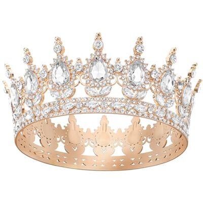 DRESHOW Tiara redonda coroa redonda completa rainha de cristal tiaras barrocas diamantes de imitação brilhantes para meninas e mulheres casamento festa de aniversário DRESHOW Tiara redonda coroa redonda completa rainha de cristal tiaras barrocas diamantes de imitação brilhantes para meninas e mulheres casamento festa de aniversário