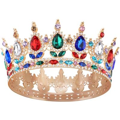 DRESHOW Tiara redonda coroa redonda completa rainha de cristal tiaras barrocas diamantes de imitação brilhantes para meninas e mulheres casamento festa de aniversário DRESHOW Tiara redonda coroa redonda completa rainha de cristal tiaras barrocas diamantes de imitação brilhantes para meninas e mulheres casamento festa de aniversário